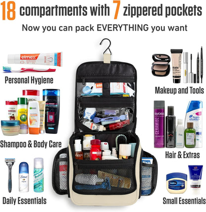 VENTURE 4TH Hanging Travel Toiletry Bag for Women & Men - Travel Organizer with Expandable Compartments & Removable Clear Pouch for Toiletries (Beige)