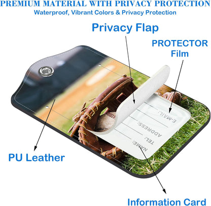 Old Baseball and Glove on Baseball Grand Luggage Tags for Suitcases Leather Travel Tags for Luggage ID Label with Privacy Cover and Stainless Steel Loop for Men Women Suitcase Backpack, Set of 2