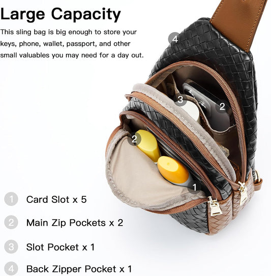 Telena Small Sling Bag for Women Leather Crossbody Fanny Packs Chest Bag for Women