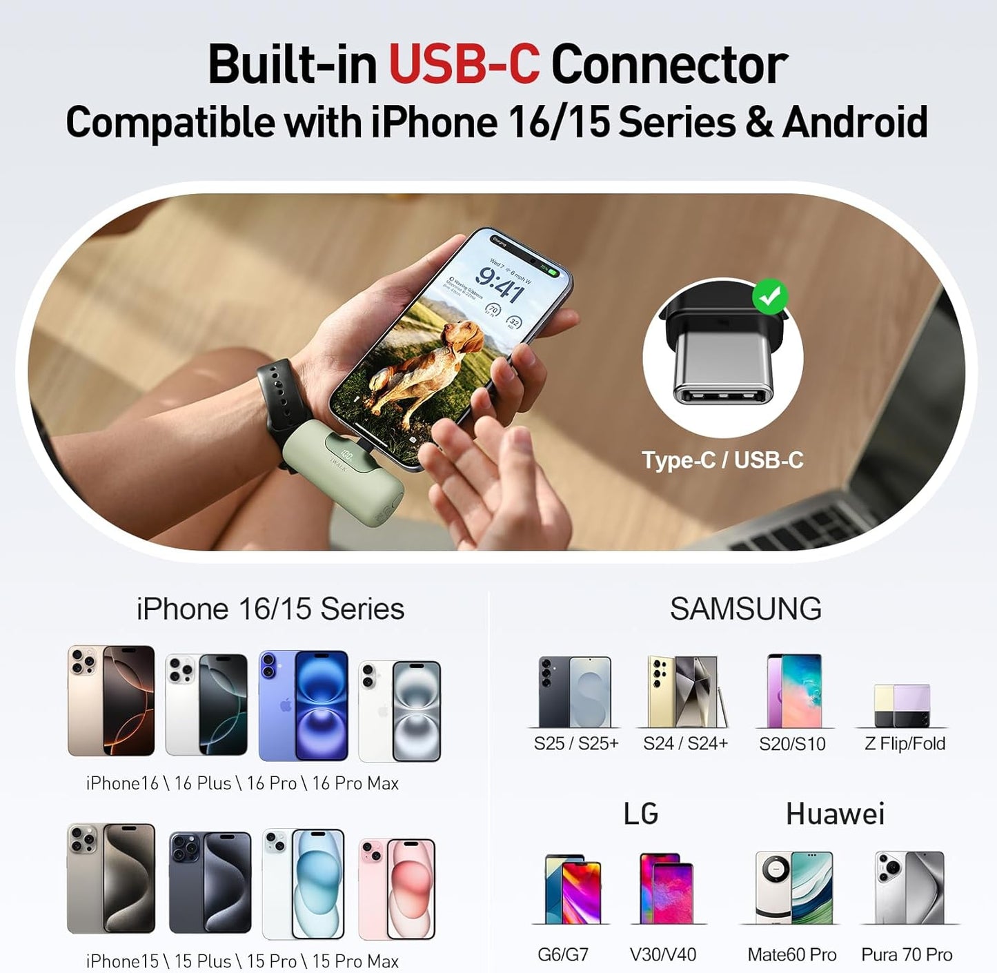 iWALK Portable Charger 5500mAh Next-Gen Small Power Bank 22.5W Fast Charging Battery USB-C Portable Phone Charger for iPhone 16/15 16 Plus 16 Pro Max iPad, Samsung Galaxy S25 S24 S23 Android, Green