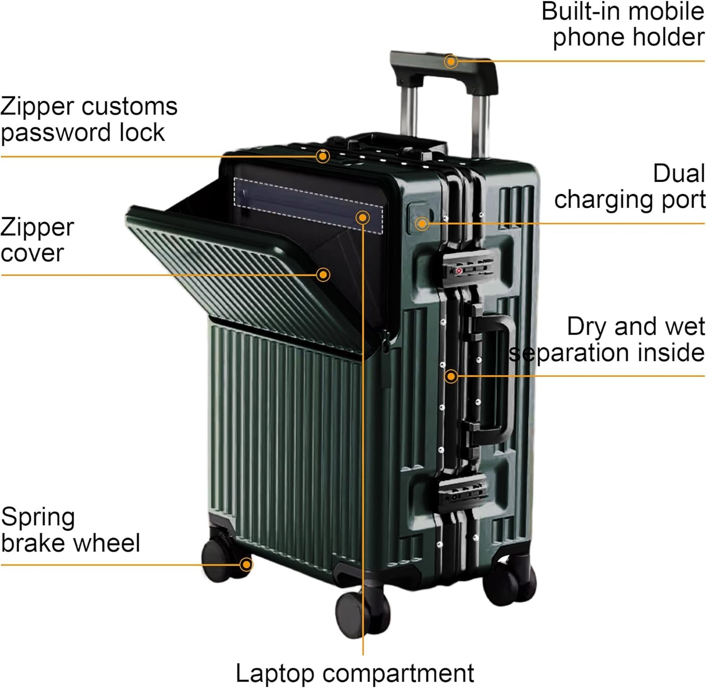Zipperless Luggage, Polycarbonate Aluminum Hard Shell, Expandable Carry-On Suitcase with Spinner Wheels, Hard Shell Suitcase, 20 Inch Cabin
