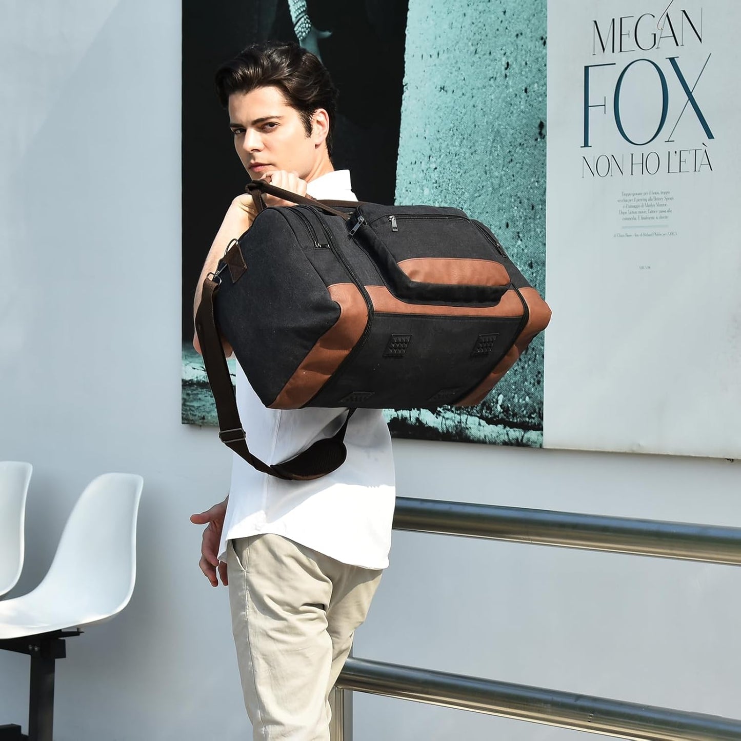 Litvyak Duffle Bag for Travel, Large 60L Canvas Travel Duffel Bags Overnight Weekend Gym Carry On Luggage Bag for Men & Women(Black)