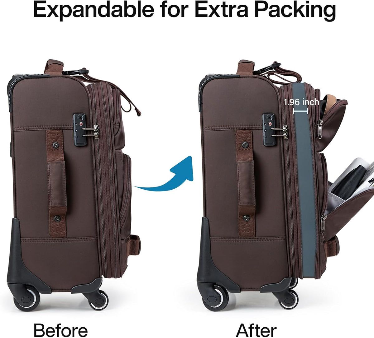 Hanke 20 Inch Softside Expandable Carry On Luggage with Spinner Wheels, Rolling Suitcase Travel Luggage with TSA Approved Luggage,Coffee