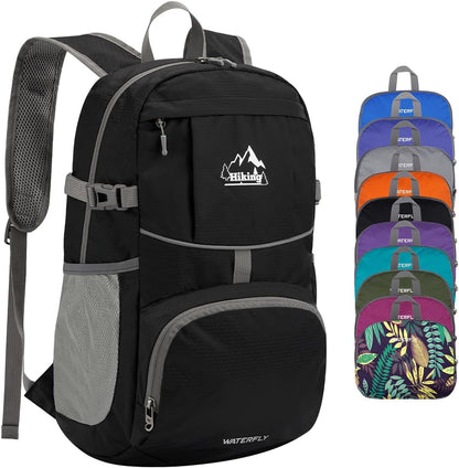 WATERFLY Hiking Foldable Daypack Backpack: 25L Ultra Lightweight Packable Waterproof Outdoor Travel Day Pack for Woman Man