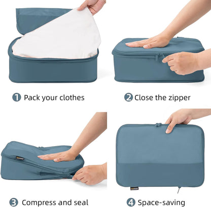4 Piece Compression Packing Cubes for Suitcases and Backpack, Lightweight Travel Organizers (Gray Blue)