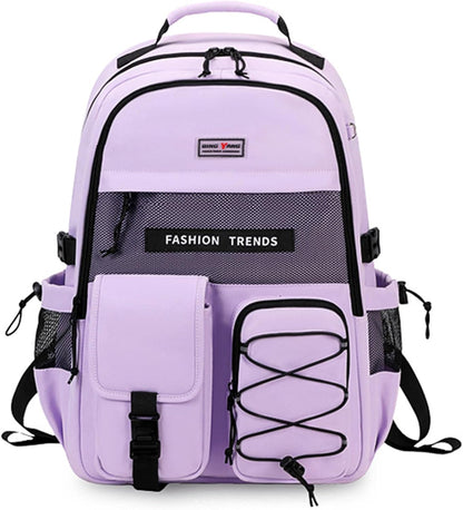 Lohol Multi-Pocket Backpack with 15.6 inch Laptop Compartment, Water Resistant Bookbag for School College and Travel (Purple)