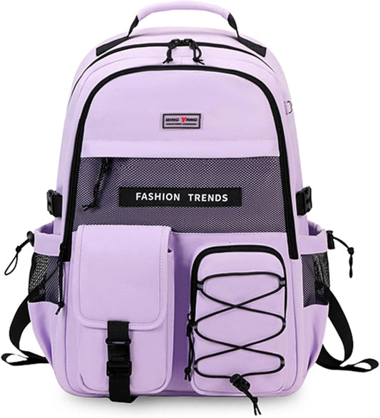 Lohol Multi-Pocket Backpack with 15.6 inch Laptop Compartment, Water Resistant Bookbag for School College and Travel (Purple)