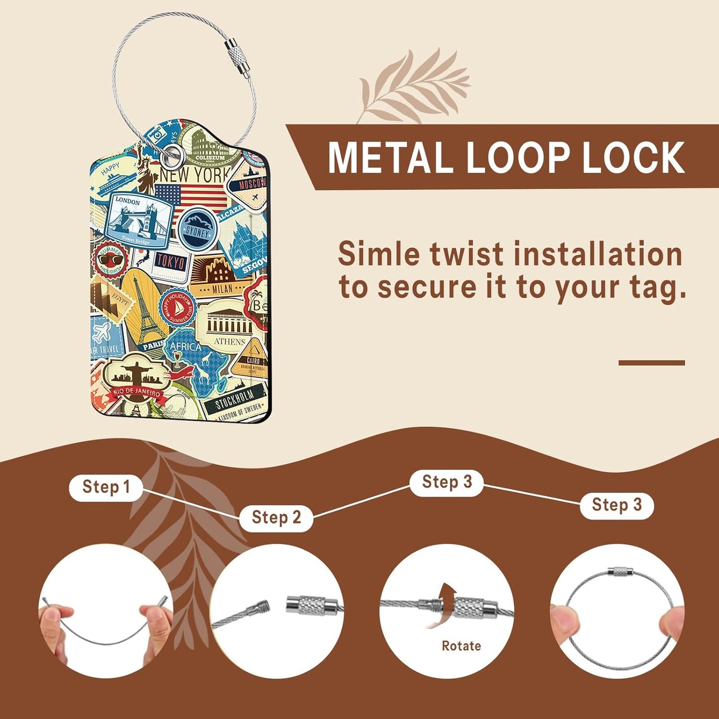 2 Pcs Leather Luggage Tags for Suitcases, Funny Suitcase Tags for Luggage, Privacy Cover ID Label with Stainless Steel Loop & Address Card, Travel Bag Suitcase Tags for Luggage Accessories Women Men