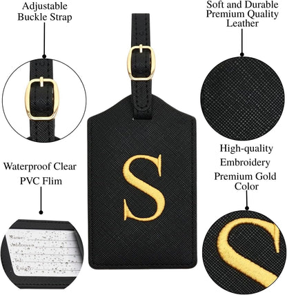 Luggage Tag PU Leather for Suitcase Baggage Handbag Travel Bag Label Suitcase Tag Label Tag w. Name Card & Privacy Cover (S)