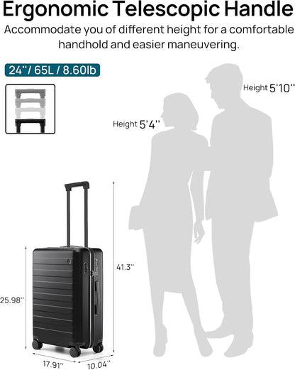 Carry on Luggage 22 X 14 X 9 Airline Approved, 20 Inch Luggage for 3-5 Days Travel, Double Spinner Wheels, 100% Hardshell PC, TSA Lock (11-Pirate Black (USB Port), Checked 24-Inch)