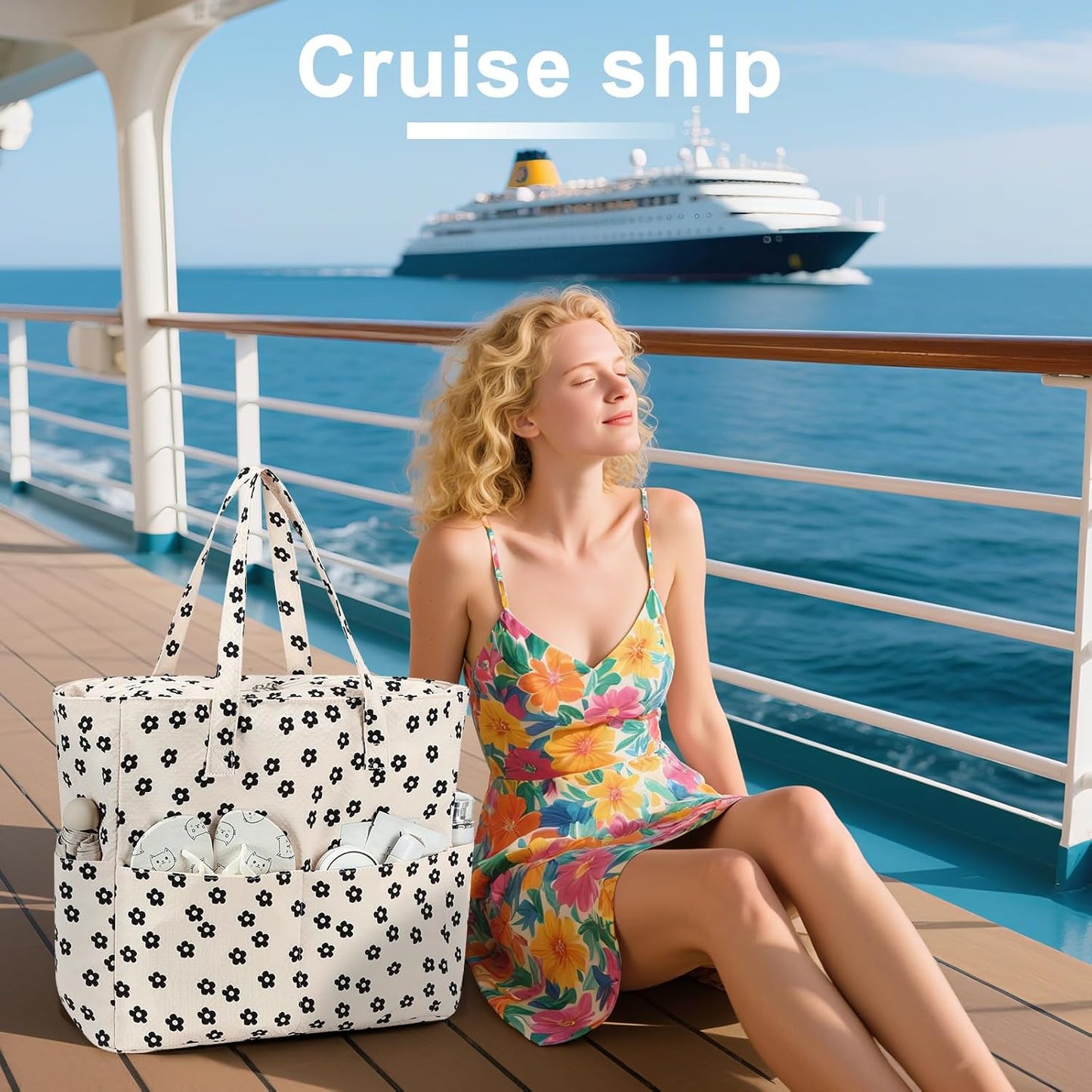 LEDAOU Beach Bag Waterproof Sandproof Women Tote Bag Pool Bag with Zipper for Gym Grocery Travel with Wet Pocket