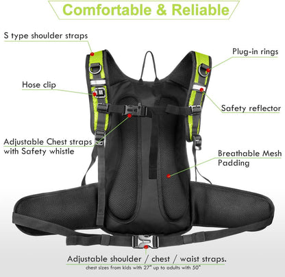 Insulated Hydration Backpack Pack with 3L BPA Free Leak Proof Water Bladder, Large Storage Lightweight Hiking Daypack with Waist Pouches & Cooler Layer, for Running, Biking, Camping, Festival