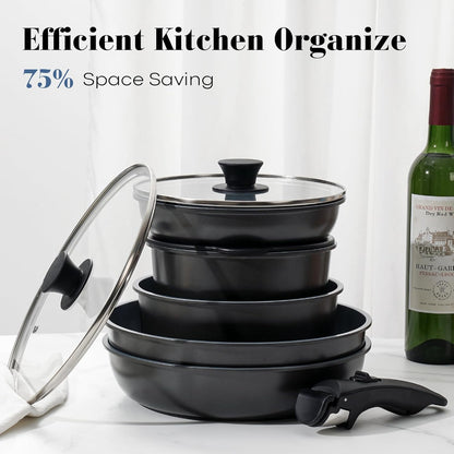 15 Pcs Pots and Pans Set Non Stick, Detachable Handle Ceramic Cookware Sets Nonstick, Non Toxic Induction RV Kitchen Cooking Set with Removable Handles, Dishwasher/Oven Safe, Easy Clean