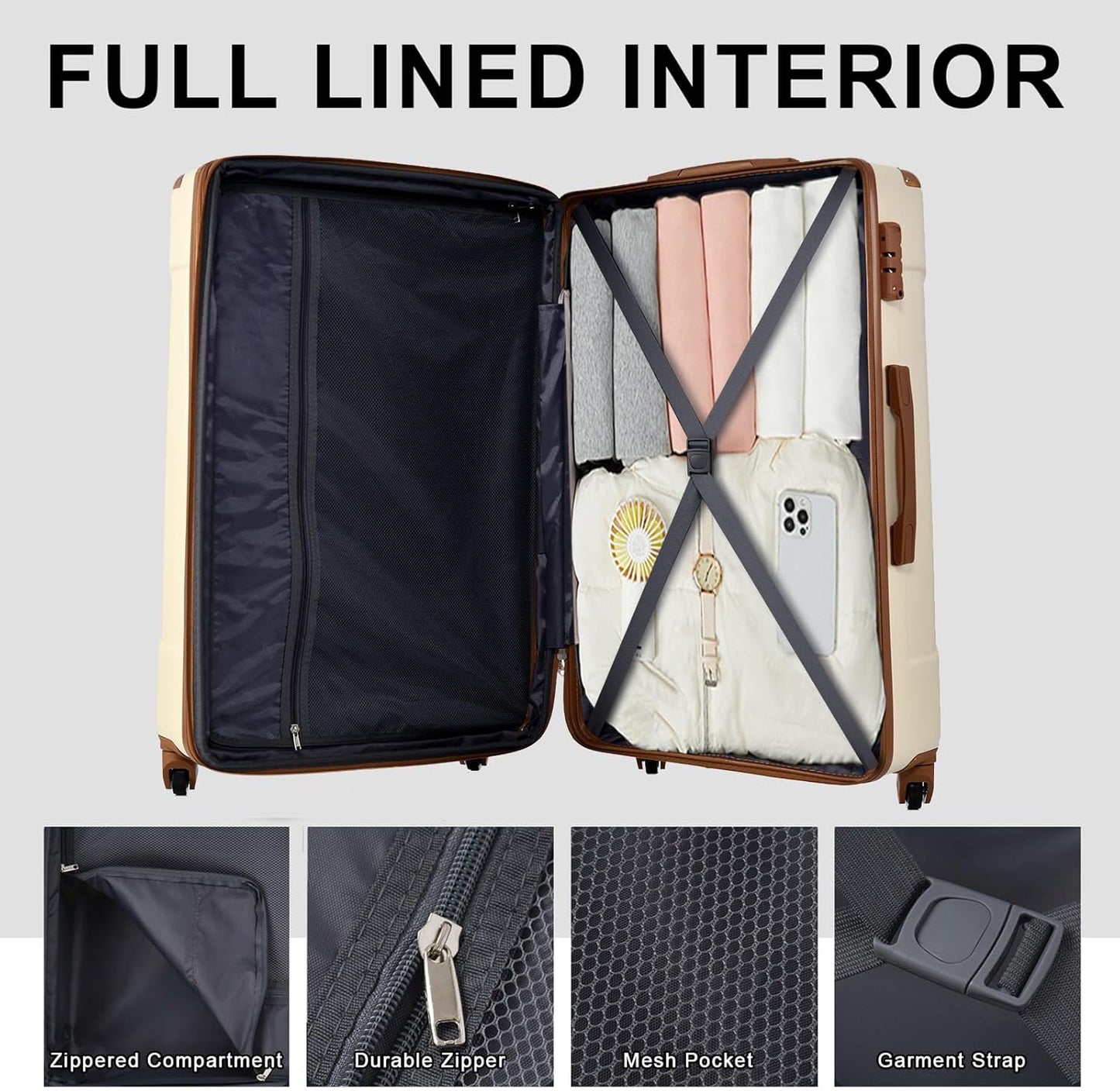 Merax Luggage Sets 2 Piece Suitcases with Wheels, Hardshell ABS Expandable and Lightweight, TSA Lock, Spinner Wheels, Carry On Luggage with Corner Guards (20 28 inch White Brown)