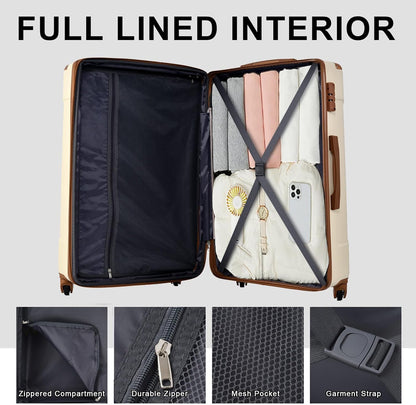 Merax Luggage Sets 2 Piece Suitcases with Wheels, Hardshell ABS Expandable and Lightweight, TSA Lock, Spinner Wheels, Carry On Luggage with Corner Guards (20 28 inch White Brown)