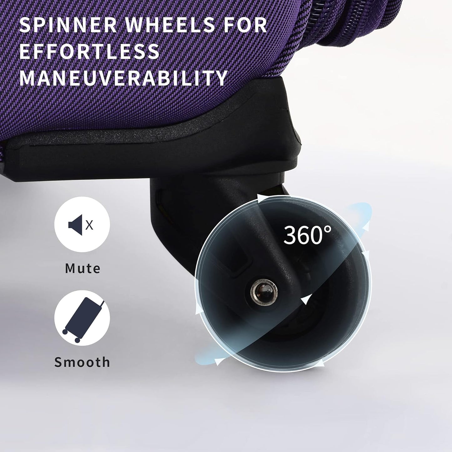 Merax Softside Luggage Set Softshell Lightweight 3 Piece Spinner Suitcase 22" 26" 30" Purple