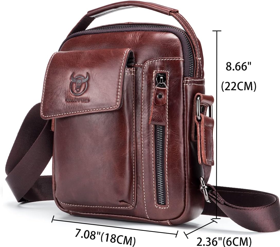 KPYWZER Genuine Leather Shoulder Bag Small Men Messenger Pack Handbag Sling Crossbody Bag Man Purse for Business