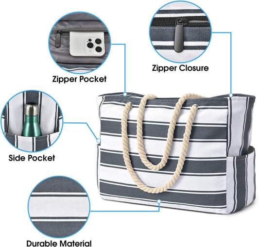 Becokan Beach Bags for Women Large Waterproof Beach Tote Bag Zipper Beach Bags Waterproof Sandproof Swim Pool Bag Large Tote