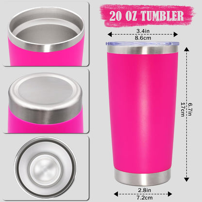 20 oz Tumbler Coffee Tavel Tumblers Bulk with Lid Stainless Steel Double Wall Vacuum Insulated Mug Powder Coated Cups fit Car Cupholder for Hot and Cold - Hot Pink, 4Pack