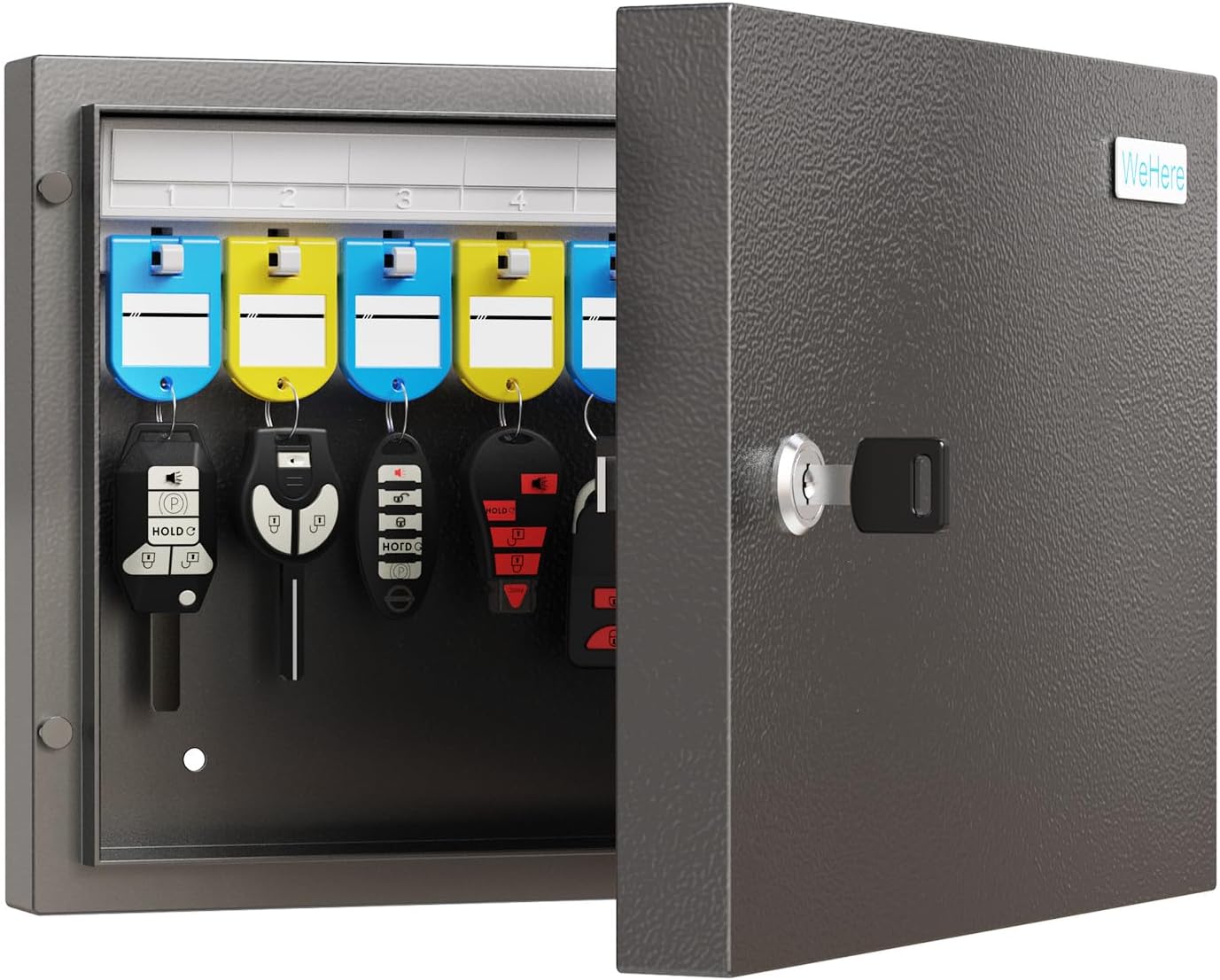 16-Key Cabinet Organizer, Key Lock Box Secured Key Holder for Valets, Hotels, Car & House Keys Black