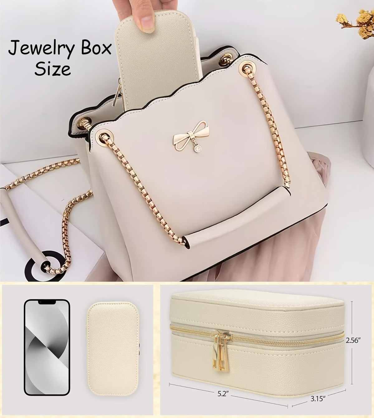 Travel Jewelry Case Bulk Of 4 For Women Weekend Trips, Gold Zip PU Leather Compact Jewelry Organizer For Earring Bracelets Beige Travel Jewelry Box Set Perfect For Small Bridesmaid Jewelry Box Gift