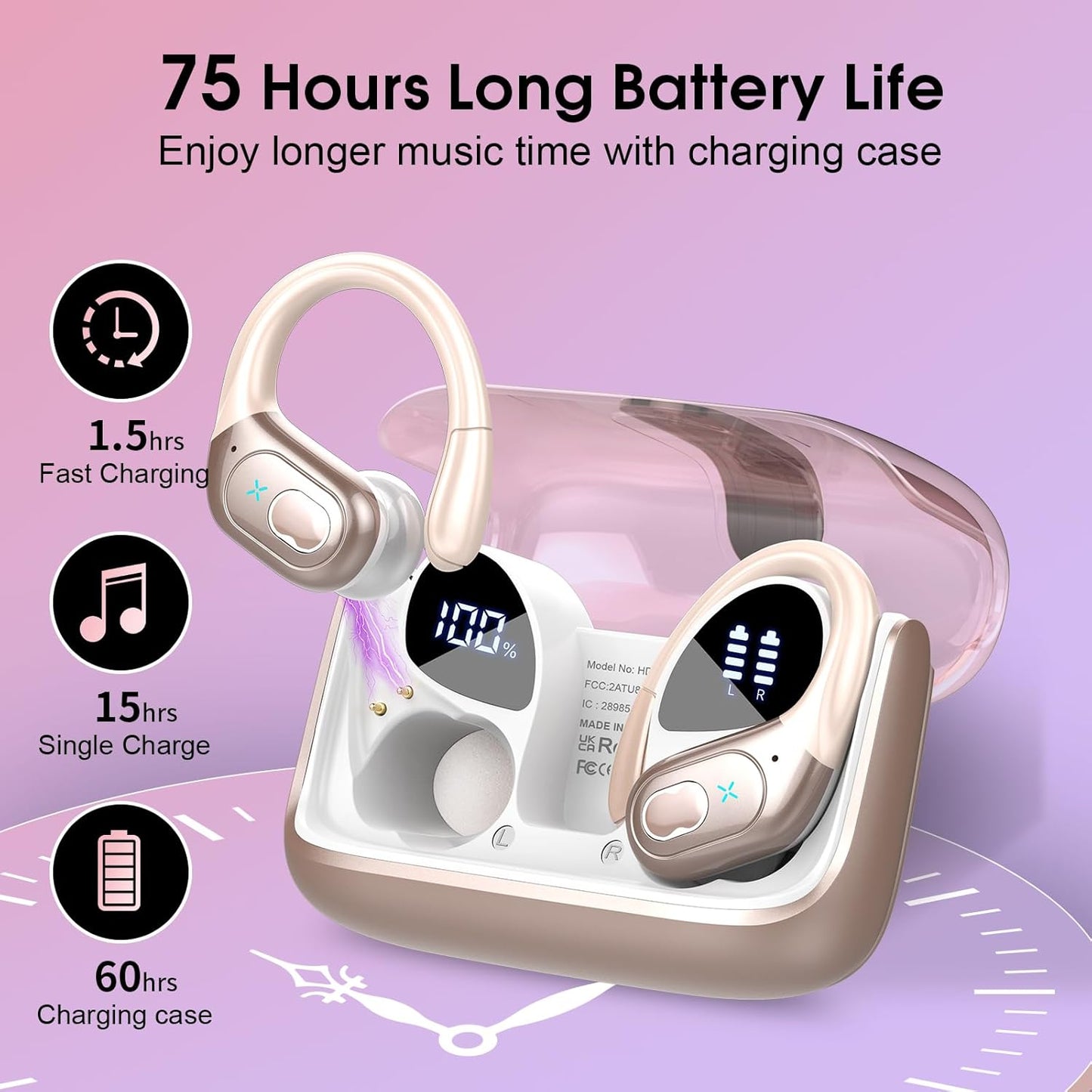 AI Translation Earbuds Real Time, 164 Language Translator Earbud 3-in-1 Bluetooth 5.4 Translator Earbuds with 6 Translation Modes, 75H Translators Headphones with APP for Travel Business, Rose Gold