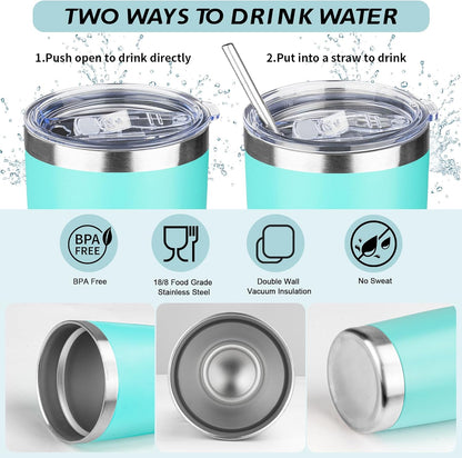 20oz Tumbler with Straw and Brush, Stainless Steel Vacuum Insulated tumbler, Double Wall Insulated Coffee Tumbler for Outdoor, Home, Travel,Office (Light green，4pcs)