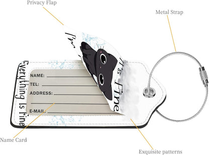 2 Pcs Luggage Tags for Suitcase, Cute Unique PU Leather Travel Bag Tag with Privacy Cover ID Label Address Card and Durable Metal Ring Suitable for Men Women Children Backpack,Cat Under A Dark Cloud
