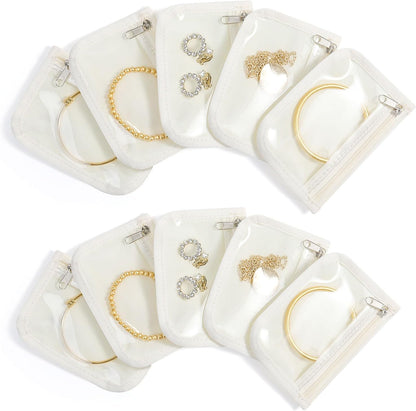 Travel Jewelry Bags, 10Pcs Clear Velvet Zipper Travel Jewelry Organizer, Portable Anti Tarnish Jewelry Storage Pouch Bag Gift for Women Girls, 10Pcs Bags