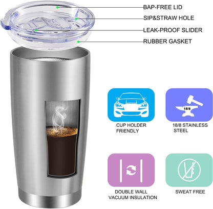 VEGOND 20oz Tumbler with Lid and Straw Stainless Steel Tumbler Cup Vacuum Insulated Double Wall Travel Coffee Mug Powder Coated Coffee Cup(Stainless 1 Pack)