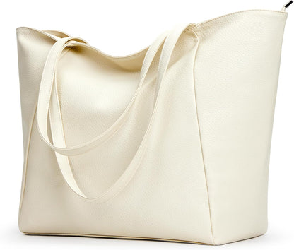 KALIDI Large Tote Bag Vegan Leather Casual Zipper Work Bag Weekender Hobo for Women 23L Oversize Shoulder Travel Purse