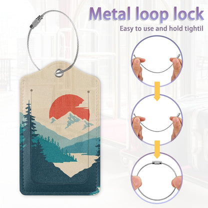 Luggage Tag for Suitcase, Mountain Sun Forest Design with Privacy Flap & Name ID Label & Metal Loop, 2 Pack