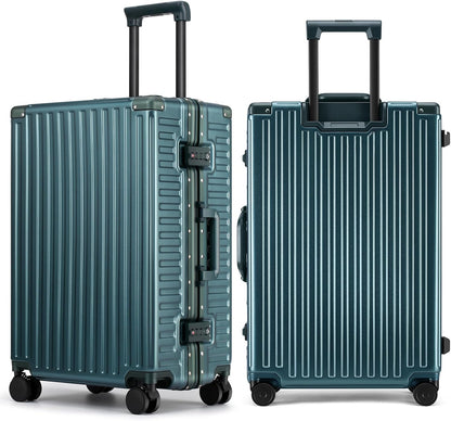 ROAMING Zipperless Luggage 22 Inch with Aluminum Frame, Polycarbonate Trunk-Medium Lightweight Hard Shell Suitcase with Spinner Wheels, Metal Travel Luggage with Double TSA Locks, Dark Night Green