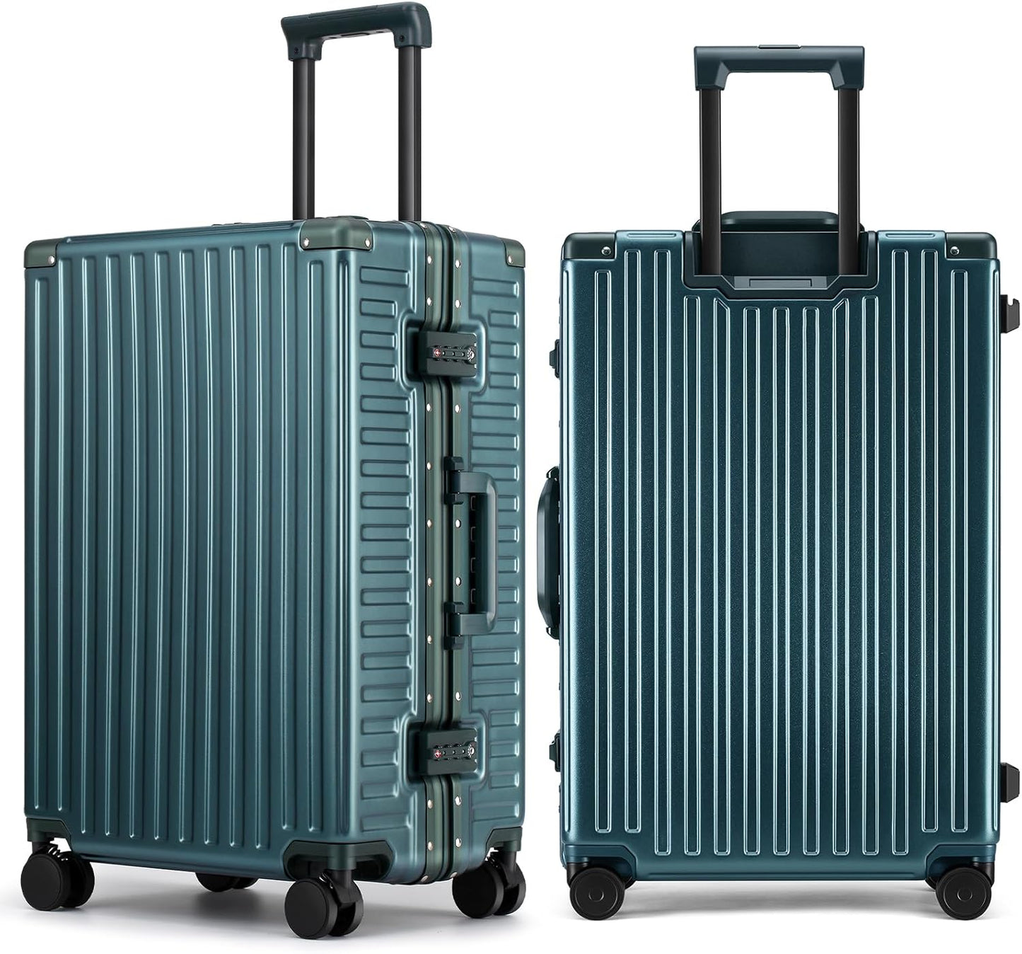 ROAMING Zipperless Luggage 24 Inch with Aluminum Frame, 3-Layer PC Trunk-Medium Lightweight Hard Shell Suitcase with Spinner Wheels, Metal Travel Luggage with Double TSA Locks, Dark Night Green