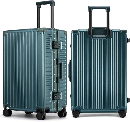 ROAMING Zipperless Luggage Airline Approved with Aluminum Frame, Lightweight PC Hardside Luggage with Spinner Wheels, Metal Travel Luggage with Double TSA Locks, Carry On 20 Inch, Dark Night Green