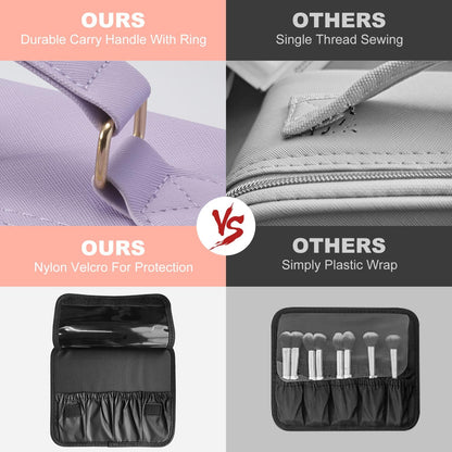 Mocado Travel Makeup Bag with LED Lighted Mirror,Travel Makeup Organizer,Makeup Case with 3 Color Lighted Setting and 10x Magnifying Mirror,Portable Storage and Adjustable Dividers Makeup Box(Purple)