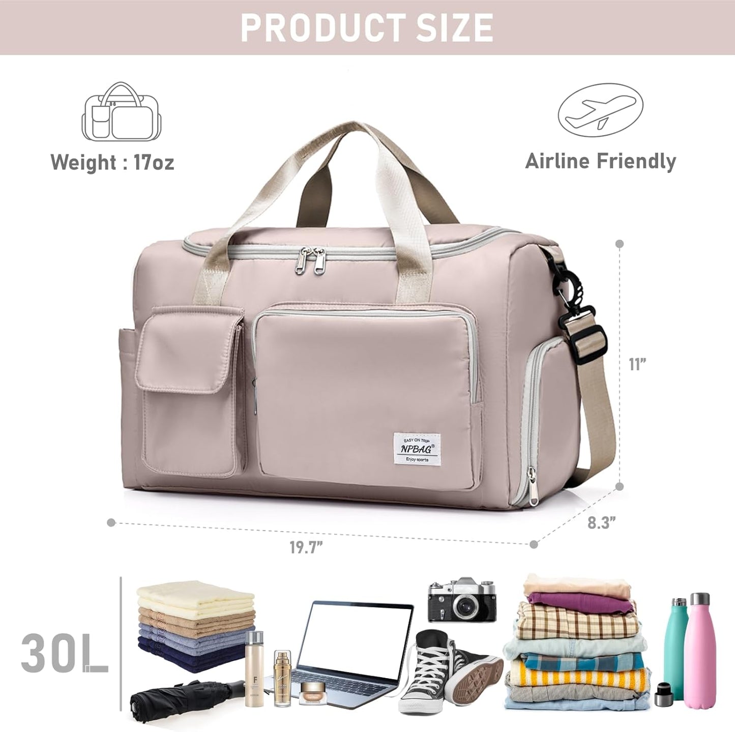 NPBAG Women Travel Duffel, Multi Functional Large Expandable Weekender Carry-on Tote, Gym Workout Overnight Bag, Mommy Hospital Bag for Labor and Delivery