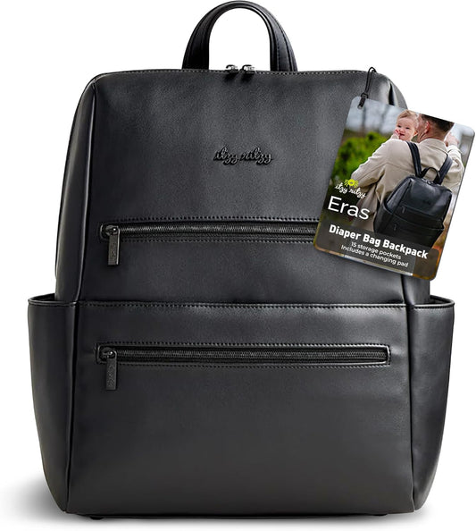 Itzy Ritzy Eras Diaper Bag Backpack – Large Capacity Sleek Daddy Diaper Bag for Men Featuring Neutral Design, 15 Pockets, Changing Pad, Stroller Straps, and Comfortable Backpack Straps, Black