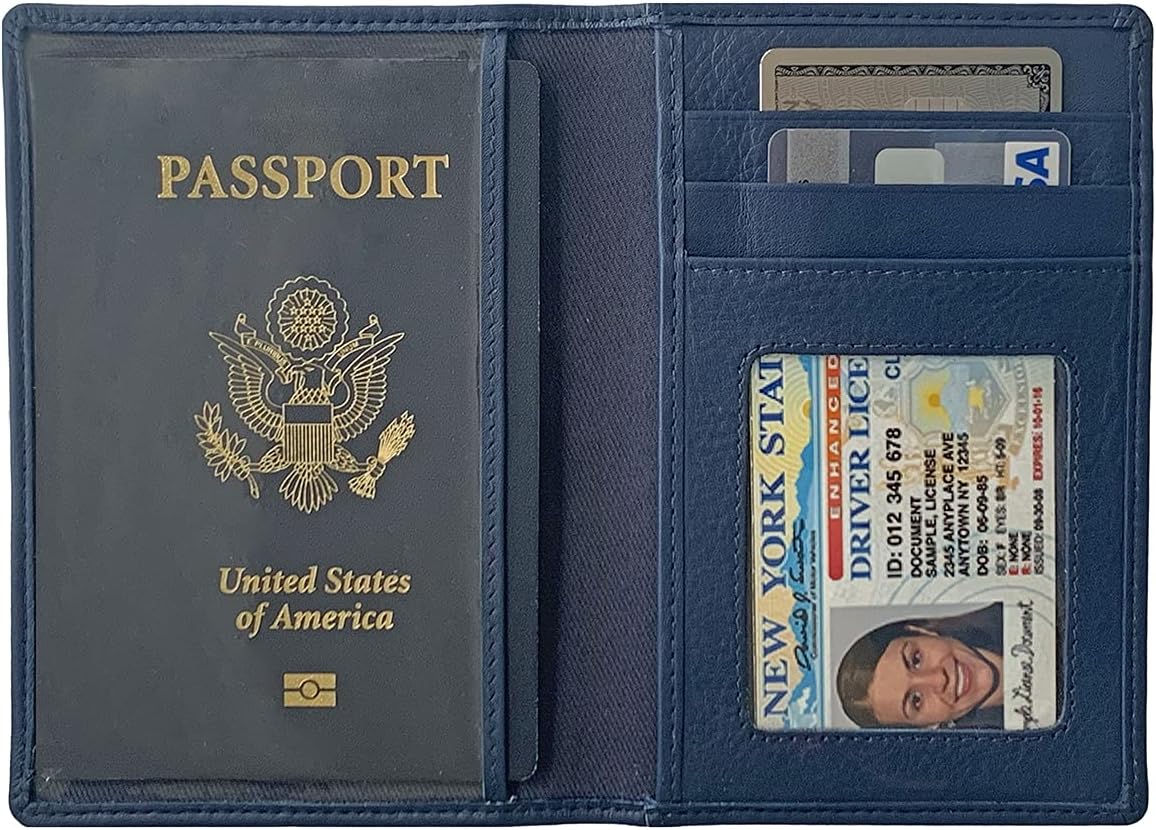 Personalized Monogrammed Navy Leather RFID Passport Wallet