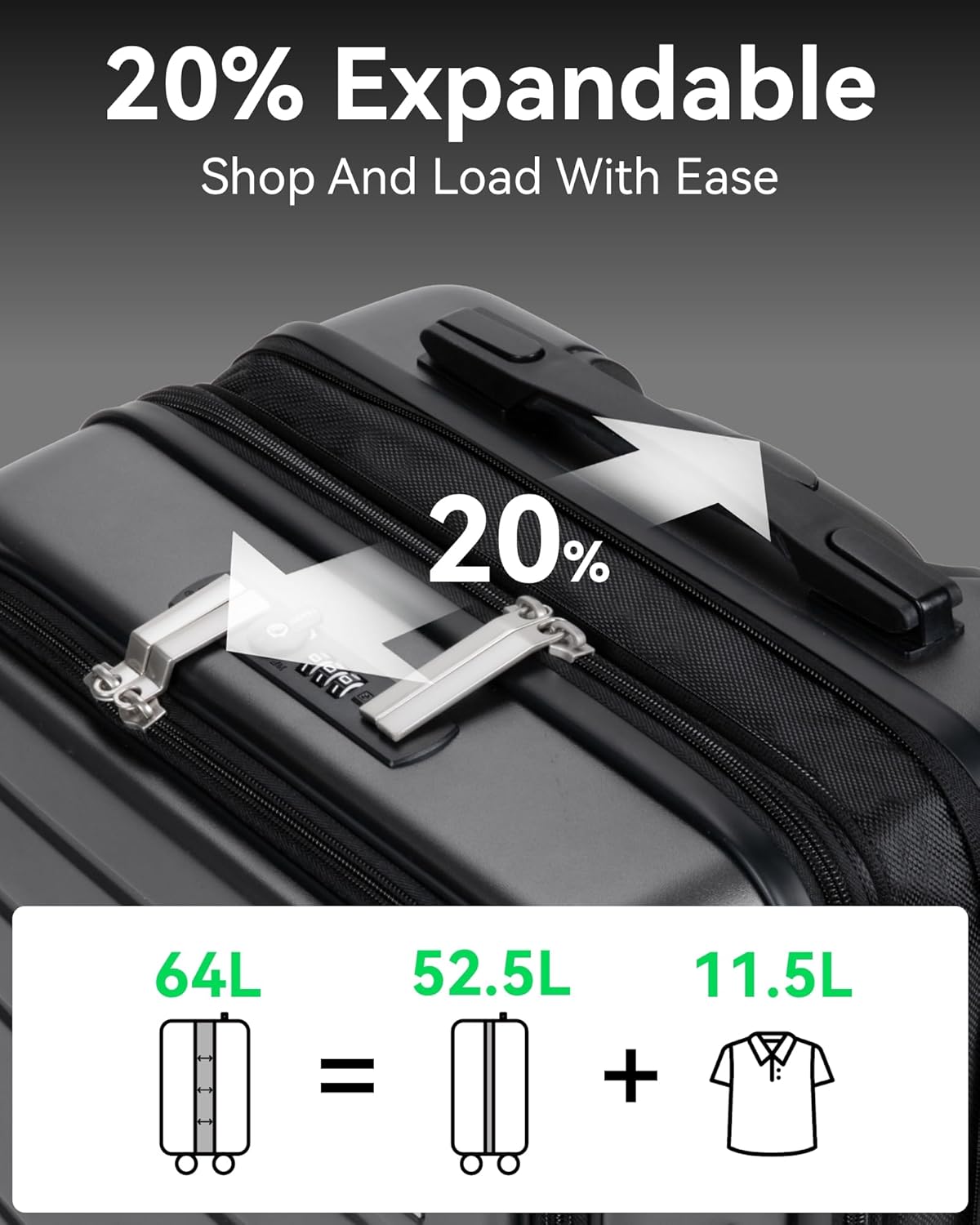 LUGGEX 24 Inch Luggage with Spinner Wheels, Expandable PC Hard Shell Checked Suitcase with Front Opening, Lightweight (Charcoal Metallic, 24 Inch)