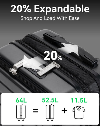 LUGGEX 24 Inch Luggage with Spinner Wheels, Expandable PC Hard Shell Checked Suitcase with Front Opening, Lightweight (Charcoal Metallic, 24 Inch)