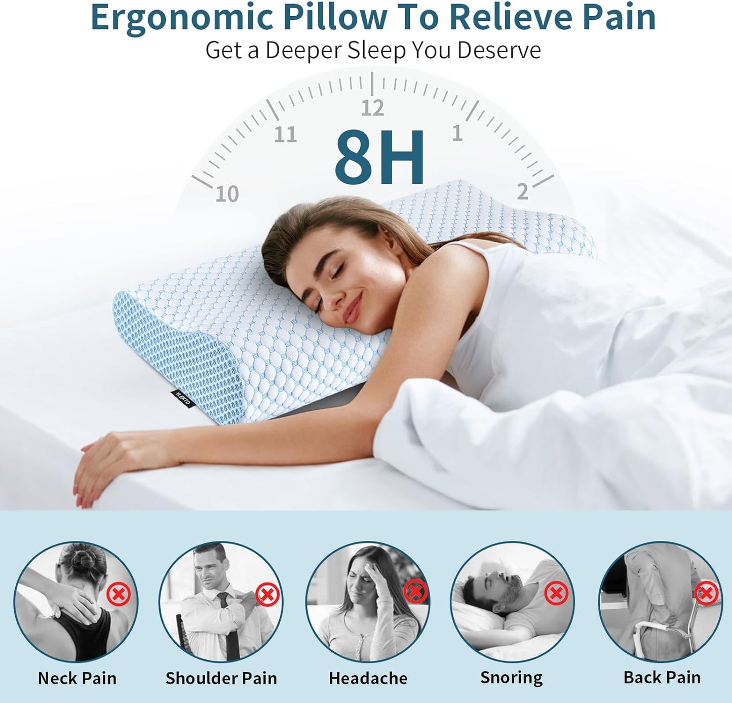 Cervical Pillow for Neck Pain Relief, Contour Memory Foam Pillows for Sleeping, Odorless Ergonomic Pillow Adjustable Orthopedic Cooling Pillow Bed Pillow Neck Support for Side Back Stomach Sleepers