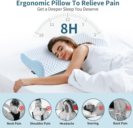 Cervical Pillow for Neck Pain Relief, Contour Memory Foam Pillows for Sleeping, Odorless Ergonomic Pillow Adjustable Orthopedic Cooling Pillow Bed Pillow Neck Support for Side Back Stomach Sleepers