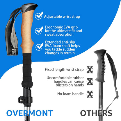 Overmont 7075 Aluminum Trekking Poles - Lightweight Collapsible Hiking Poles Adjustable Walking Sticks with EVA Handle All Terrain Accessories Carry Bag - Set of 2