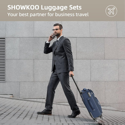 SHOWKOO Luggage Sets 3 Piece Softside Expandable Lightweight Durable Suitcase Sets Double Spinner Wheels TSA Lock Blue (20in/24in/28in)