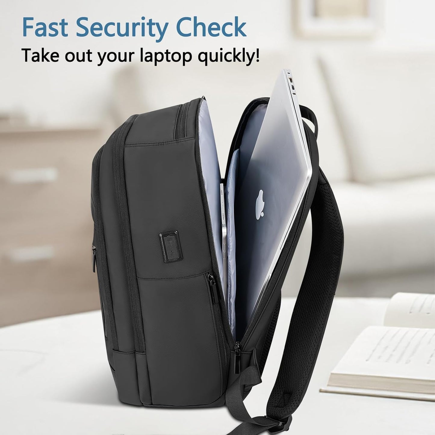 Laptop Backpack for Men Business Travel Laptop Backpack with USB Charger Lightweight Anti-Theft Water-Resistant Fits 15.6 Inch Laptop for Travel Daily Work Office College with Small Bag-Black