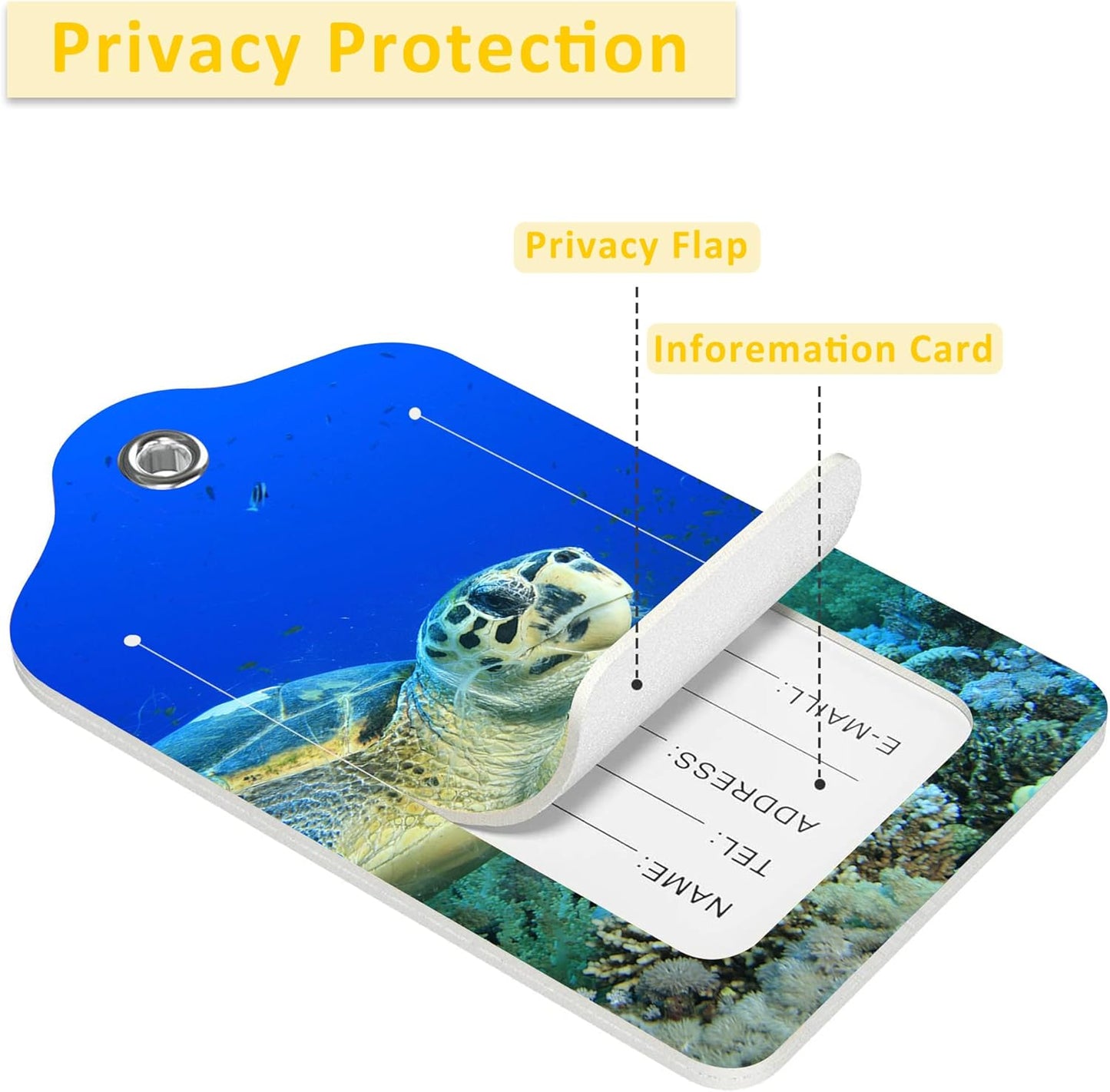 2 Pack Hawaiian Green Sea Turtle Luggage Tags for Suitcases,Hawaiian Turtle Leather Baggage Suitcases Tag Name ID Label Privacy Cover Travel Bag Tags for Women Men Boys Girls