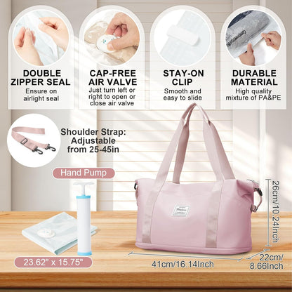 Travel Duffel Bag, Sports Tote Gym Bag, Shoulder Weekender Overnight Bag for Women