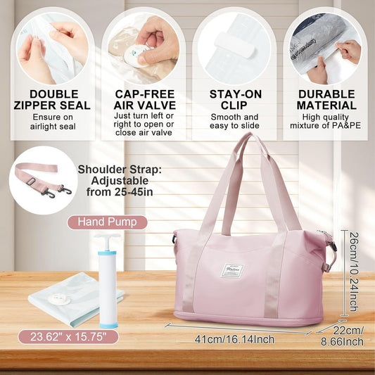 Travel Duffel Bag, Sports Tote Gym Bag, Shoulder Weekender Overnight Bag for Women