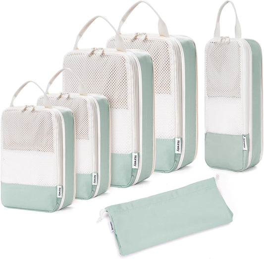 Narwey 6 Set Compression Packing Cubes for Travel Kids Women Carry on, Packing Organizers Bag for Backpack Luggage Suitcase Duffle Bags